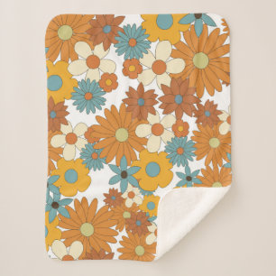 Colourful Retro Flowers Pattern  Sherpa Blanket