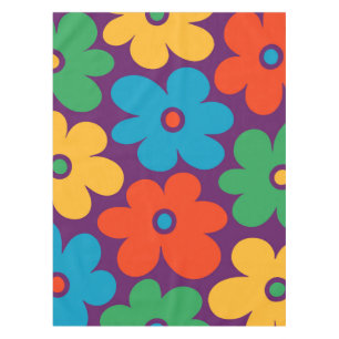 Colourful Retro Flowers Pattern Tablecloth