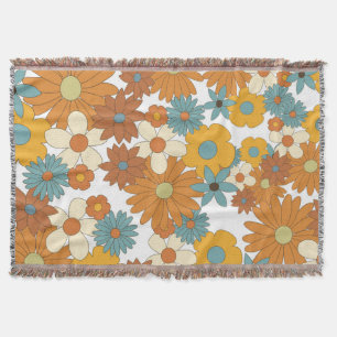 Colourful Retro Flowers Pattern  Throw Blanket