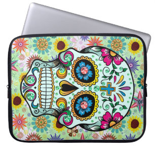 Colourful Retro Flowers Skull 2 Laptop Sleeve