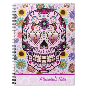 Colourful Retro Flowers Skull Notebook