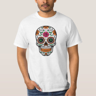Colourful Retro Flowers Sugar Skull T-Shirt