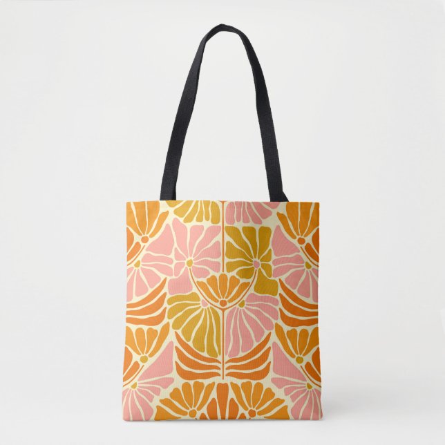 Colourful Retro Flowers Tote Bag (Front)