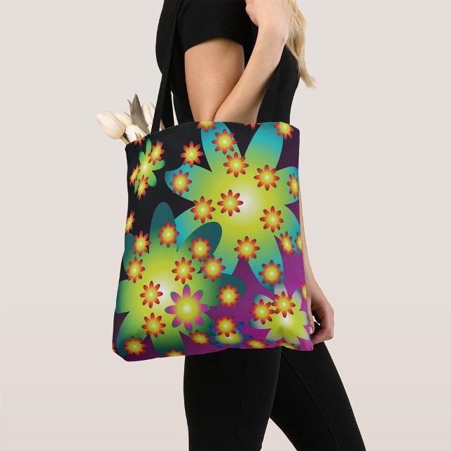 Colourful Retro Flowers Tote Bag (Creator Uploaded)