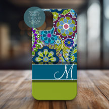 Colourful Retro Flowers with Monogram