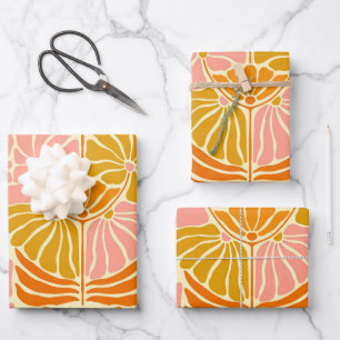 Colourful Retro Flowers Wrapping Paper Sheet