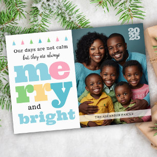 Colourful Retro Funny Merry and Bright Large Famil Holiday Card