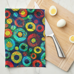 Colourful Retro Geometri Circles Random Pattern Kitchen Towel