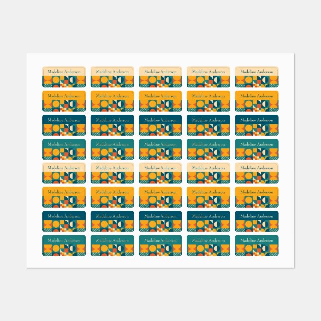 Colourful Retro Geometric Kids' names  Labels (Sheet)