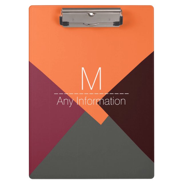 Colourful Retro Geometric Pattern Monogram #5 Clipboard (Front)