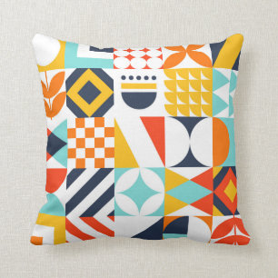 Colourful Retro Geometric Pattern Throw Pillow