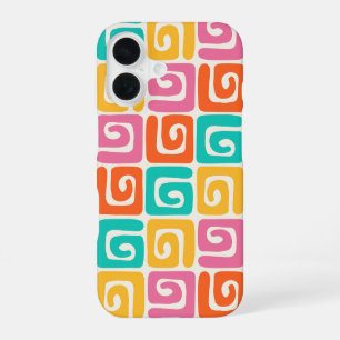 Colourful Retro Geometric Swirls and Bold Vintage iPhone 16 Case