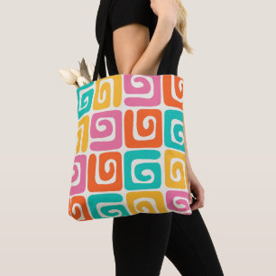 Colourful Retro Geometric Swirls and Bold Vintage Tote Bag