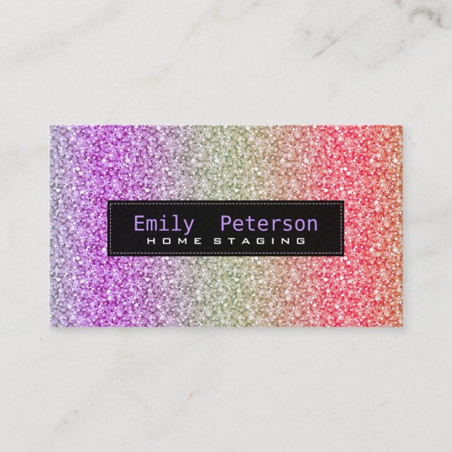 Colourful Retro Glitter & Sparkles Pattern Business Card (Front)