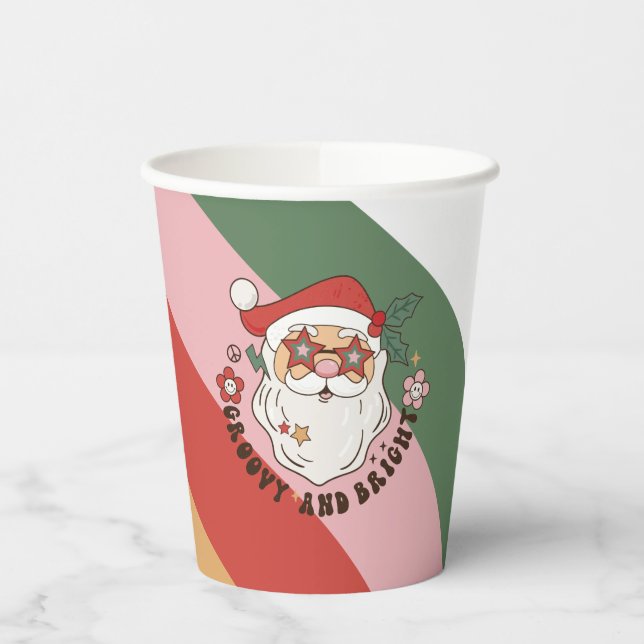 Colourful Retro Groovy and Bright Christmas Paper Cups (Left)