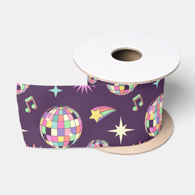 Colourful Retro Groovy Disco Pattern Satin Ribbon (Spool)