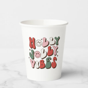 Colourful Retro Groovy Holly Jolly Vibes Christmas Paper Cups