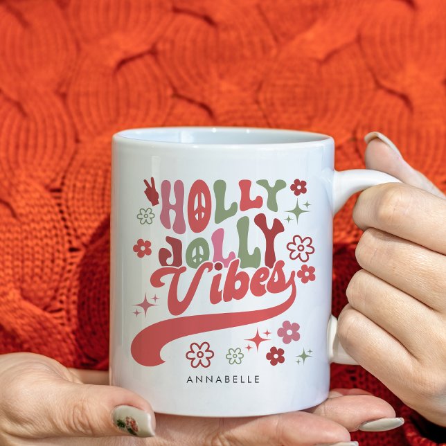Colourful Retro Groovy Holly Jolly Vibes Holiday Coffee Mug (Colorful Retro Groovy Holly Jolly Vibes Holiday Coffee Mug)