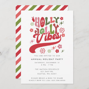 Colourful Retro Groovy Holly Jolly Vibes Holiday Invitation