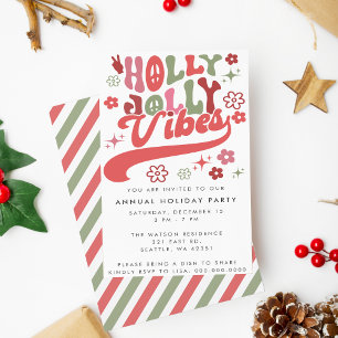 Colourful Retro Groovy Holly Jolly Vibes Holiday Invitation