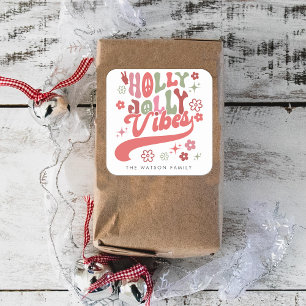 Colourful Retro Groovy Holly Jolly Vibes Holiday Square Sticker