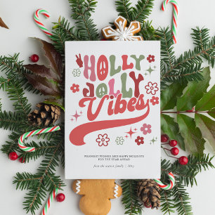 Colourful Retro Groovy Holly Jolly Vibes Typograph Holiday Card