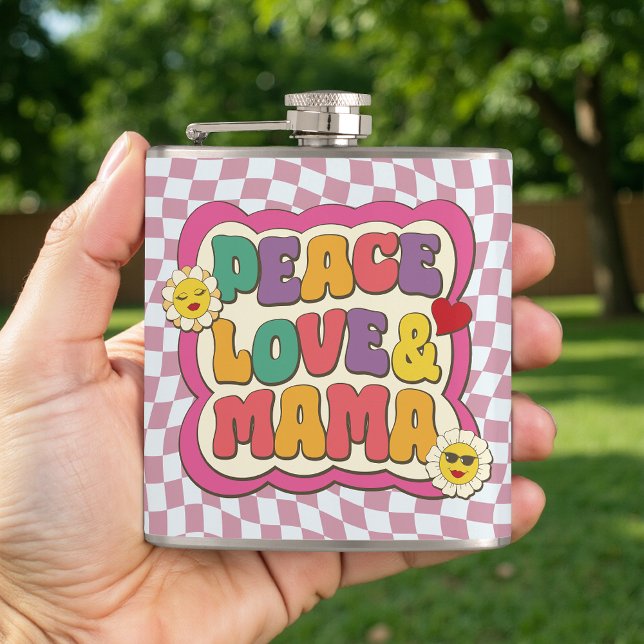 Colourful Retro Groovy Mom Quote Typography Hippie Hip Flask (Creator Uploaded)