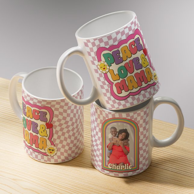 Colourful Retro Groovy Mom Quote Typography Photo Coffee Mug (Creator Uploaded)