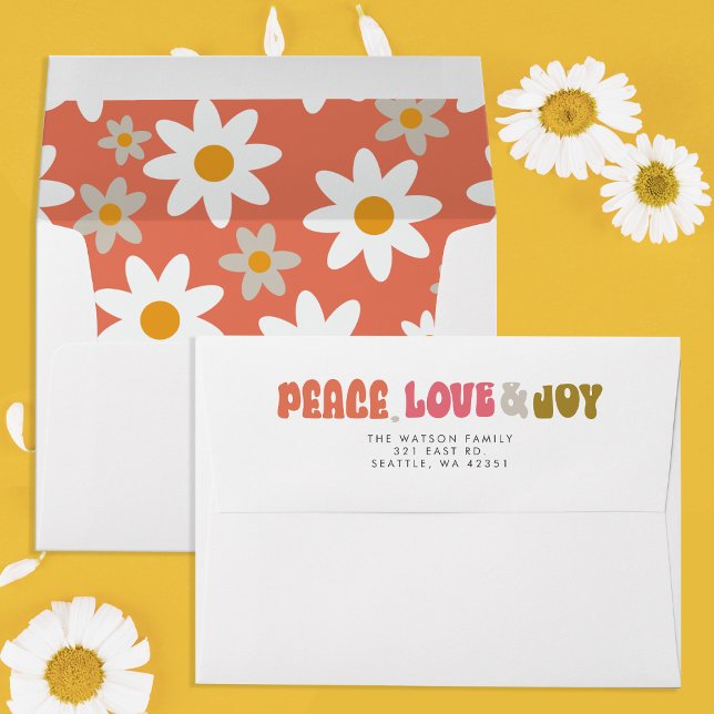 Colourful Retro Groovy Peace Love Joy Holiday Envelope (Colorful Retro Groovy Peace Love Joy Holiday Envelope Orange Inside)