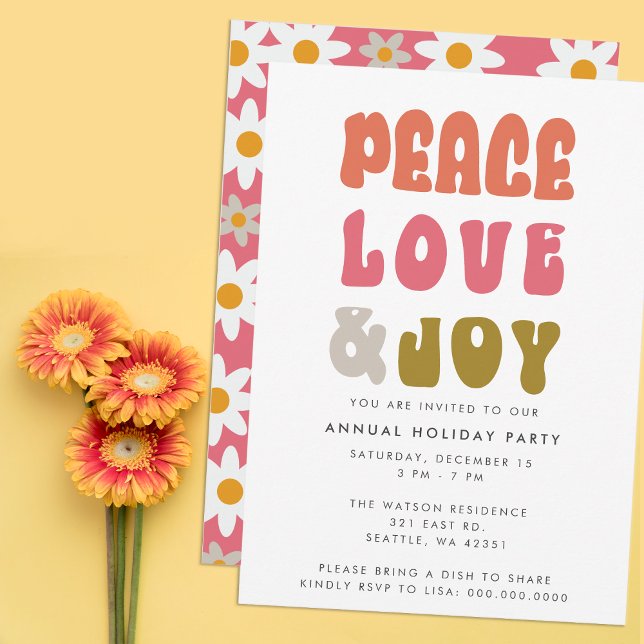 Colourful Retro Groovy Peace Love Joy Holiday Invitation (Colorful Retro Groovy Peace Love Joy Holiday Invitation)