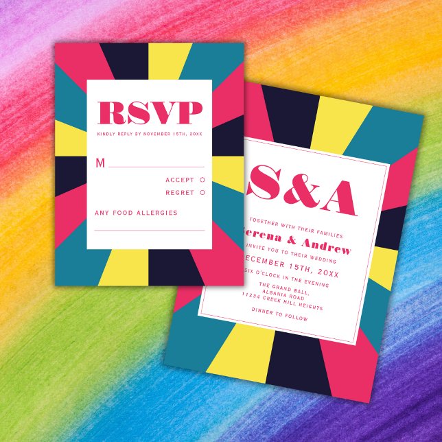 Colourful Retro Groovy Psychedelic Abstract  RSVP Card (Creator Uploaded)
