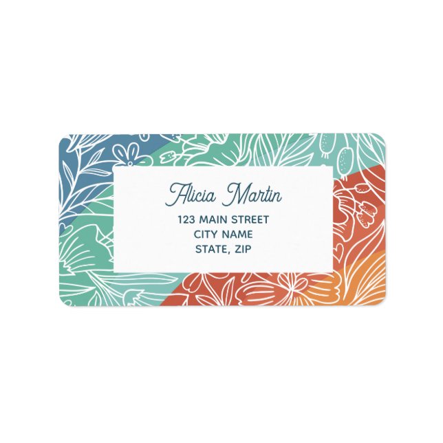 Colourful Retro Groovy Rainbow Floral Address Label (Front)