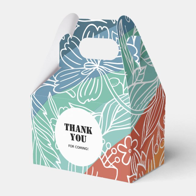 Colourful Retro Groovy Rainbow Floral Birthday Favor Box (Front Side)