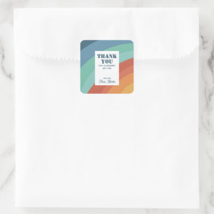 Colourful Retro Groovy Rainbow Thank You Square Sticker