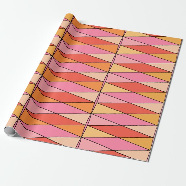 Colourful Retro Harlequin Pattern Pink  Wrapping Paper (Unrolled)