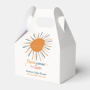 Colourful Retro Here Comes The Son Baby Shower Favor Box