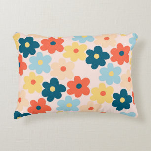 Colourful Retro Hippie Flower Pattern Accent Pillow