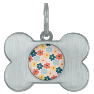 Colourful Retro Hippie Flower Pattern Pet ID Tag