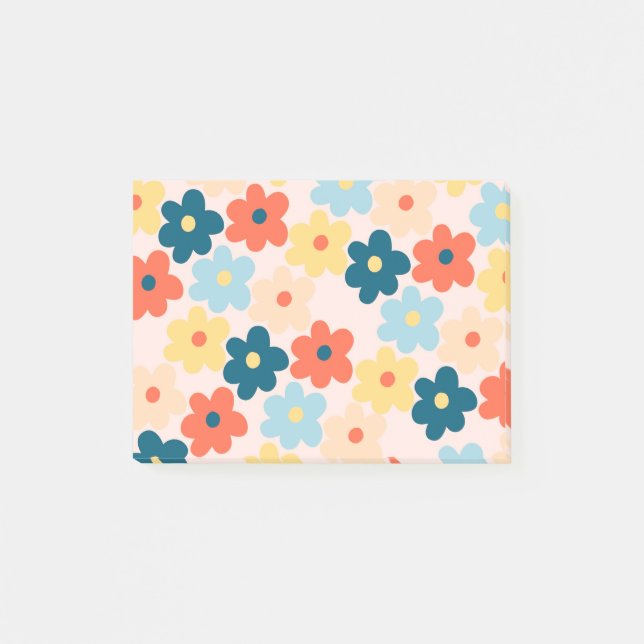 Colourful Retro Hippie Flower Pattern Post-it Notes (Front)