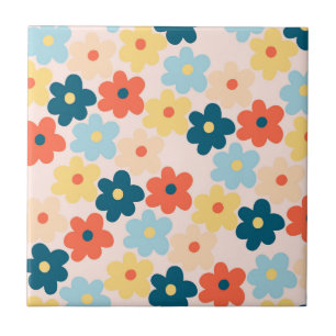 Colourful Retro Hippie Flower Pattern Tile