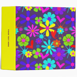 Colourful Retro Hippie Flower Power Pattern Binder