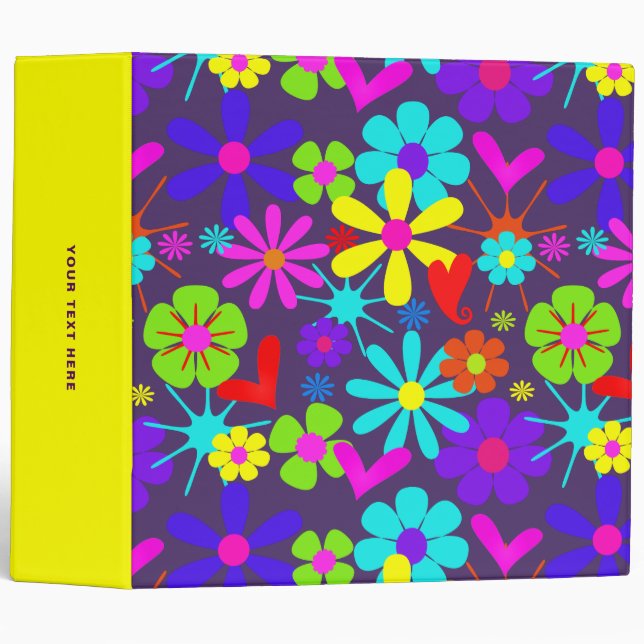 Colourful Retro Hippie Flower Power Pattern Binder (Front/Spine)