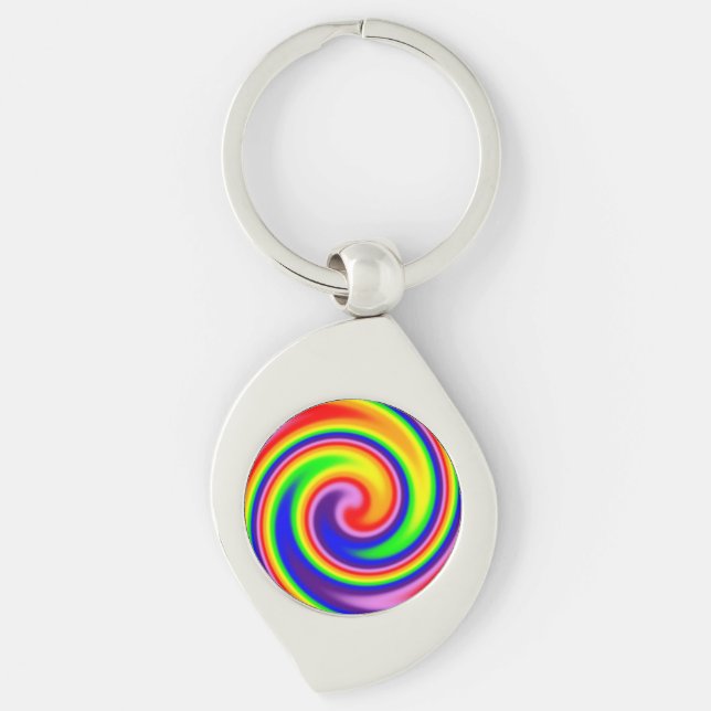 Colourful Retro Hippie Rainbow Swirl  Keychain (Front)