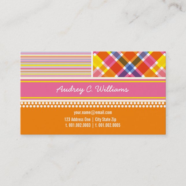 Colourful Retro Hot Pink Combo Pattern Profile Car Business Card (Front)