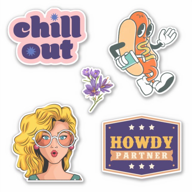 Colourful retro Howdy Happy cartoon Scrapbook (Front)