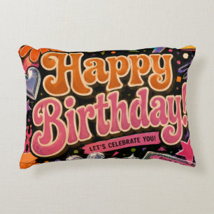 Colourful Retro-Inspired Design with Typography Accent Pillow