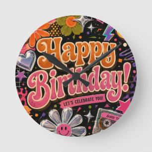 Colourful Retro-Inspired Design with Typography Round Clock
