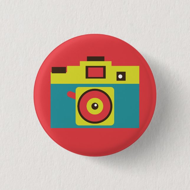 Colourful Retro Instant Camera (Blue) Flair 1 Inch Round Button (Front)