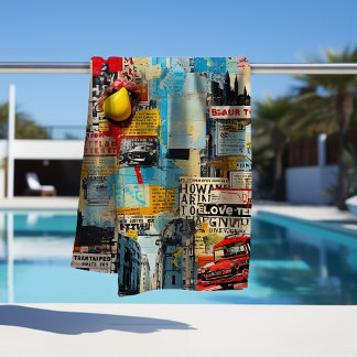 Colourful retro junk travel grunge style collage  bath towel set