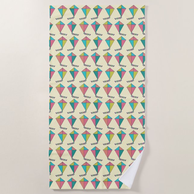 Colourful Retro Kite Pattern Beach Towel (Front)